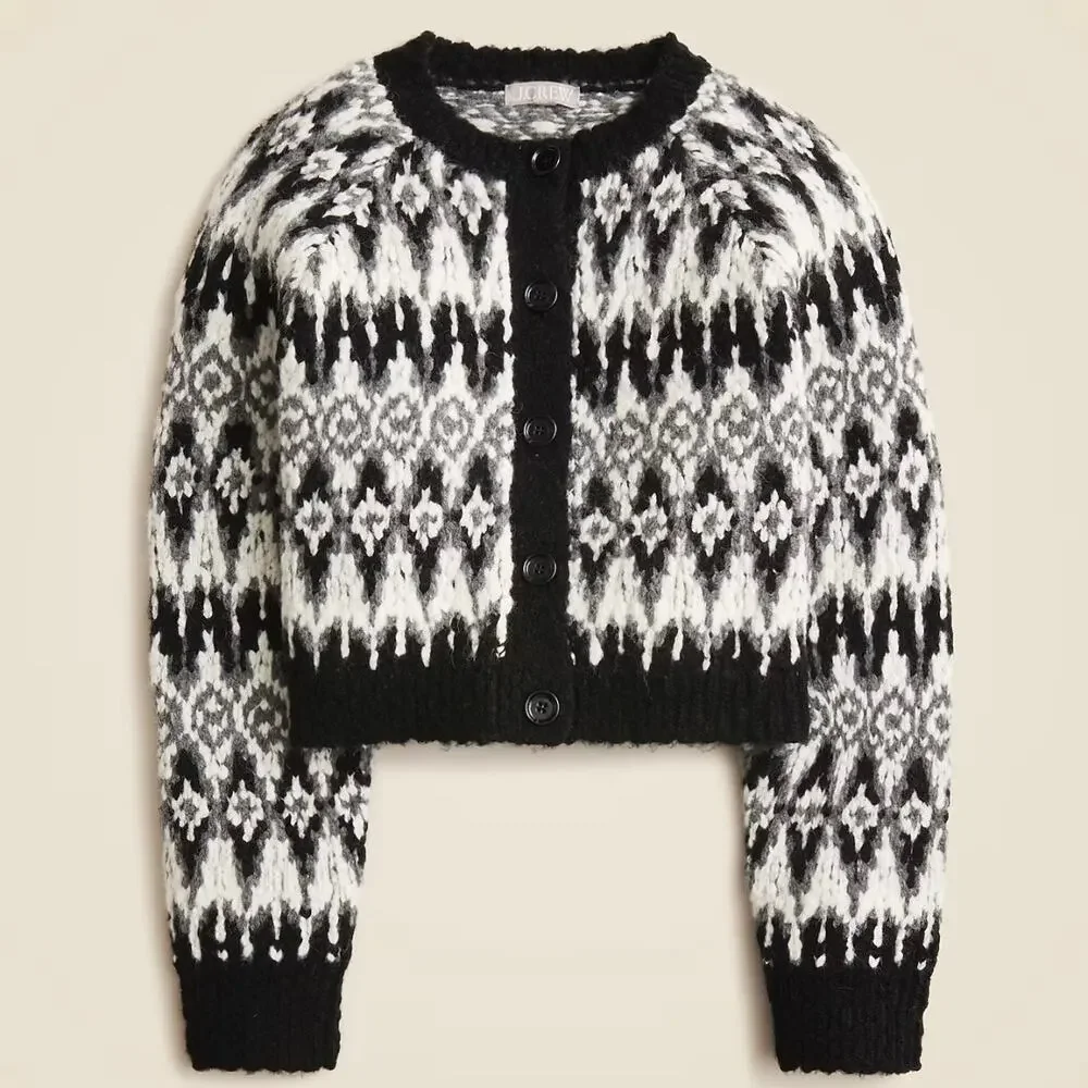 J. CREW Cropped Fair Isle Chunky Cardigan Sweater, New Without Tag, Size Medium